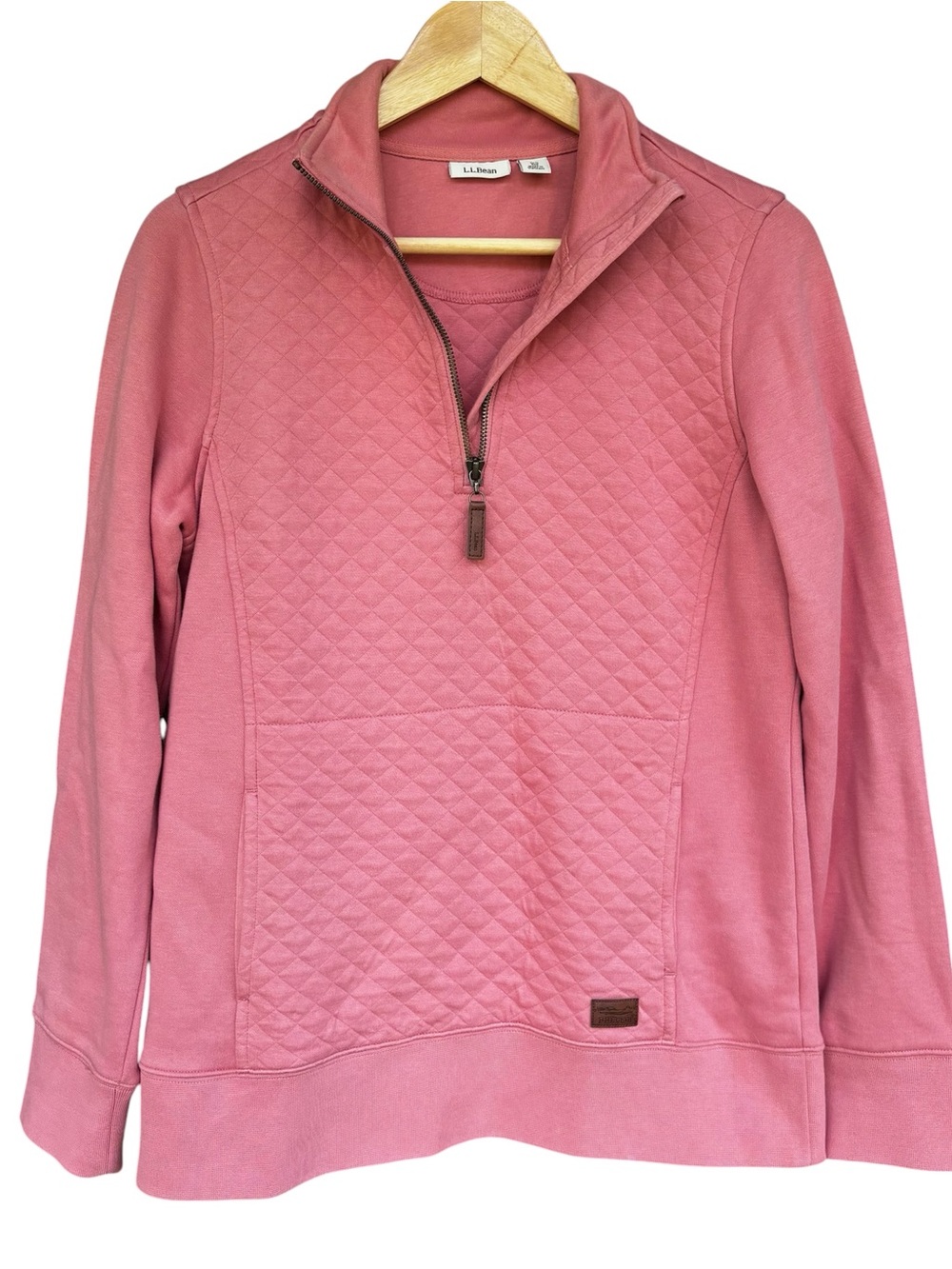 LL Bean Women Quilted Quarter Zip Pullover Sweatshirt Pink XS Fisherman Coastal